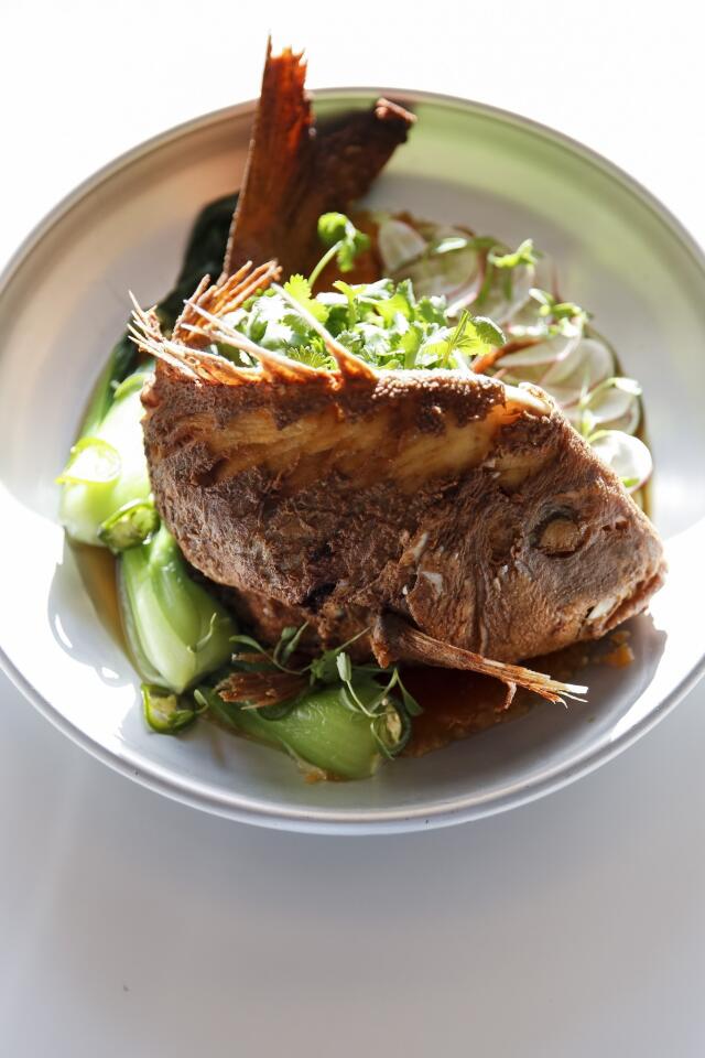 On the "Old School" menu at Fishing with Dynamite in Manhattan Beach: A whole New Zealand Thai snapper for two, with ginger, garlic, kaffir lime and bok choy, for $48.