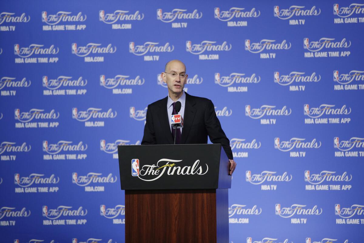 NBA Commissioner Adam Silver, speaking at a news conference during the NBA Finals on June 8, gets the job of announcing the first-round draft picks for the first time this year.