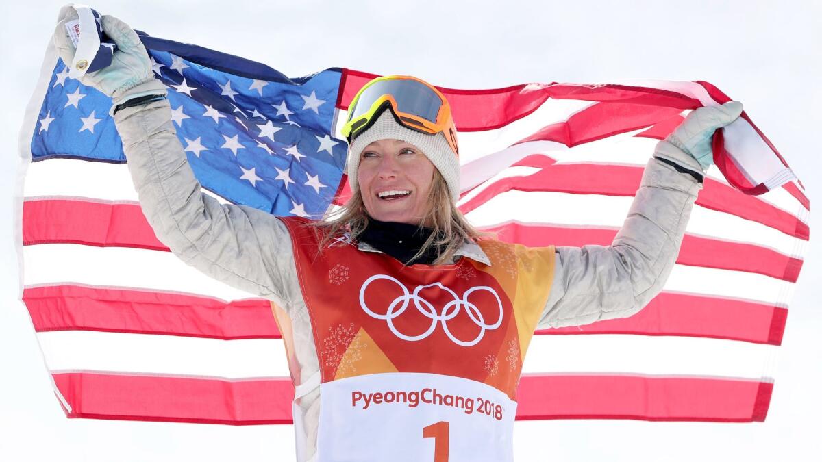 Jamie Anderson after her gold medal-winning run at the Winter Games in South Korea.
