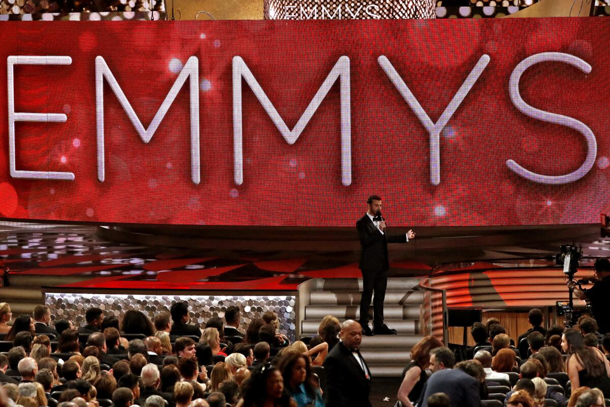 Host Jimmy Kimmel onstage at the 68th Primetime Emmy Awards in Los Angeles.