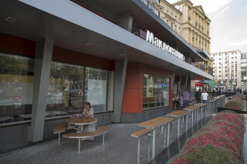 No waiting lines, no service: The original Moscow McDonald's in Pushkin Square, shown on Aug. 21, has been closed for "sanitary" reasons.