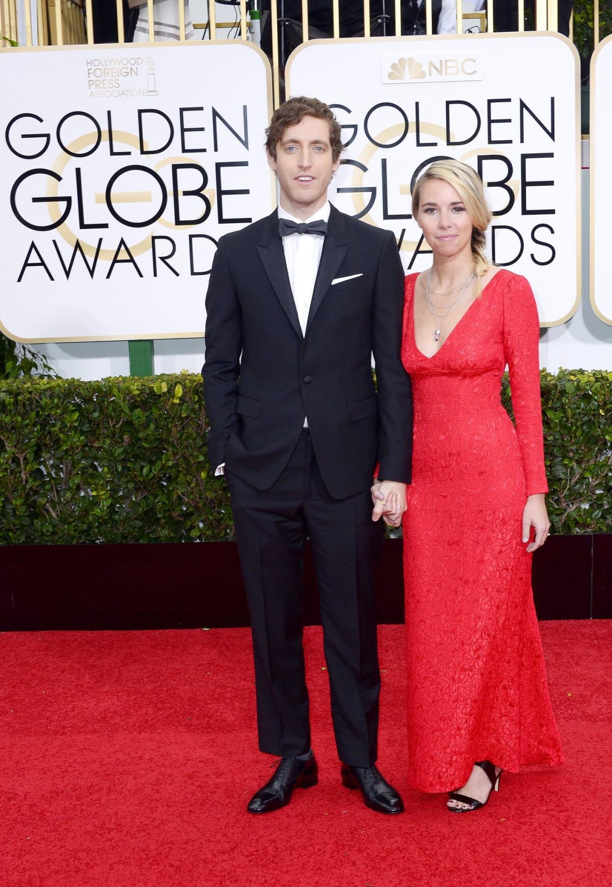 epa04556087 Thomas Middleditch (L) and guest arrive for the 72nd Annual Golden Globe Awards at the Beverly Hilton Hotel, in Beverly Hills, California, USA, 11 January 2015. EPA/PAUL BUCK ** Usable by LA, CT and MoD ONLY **