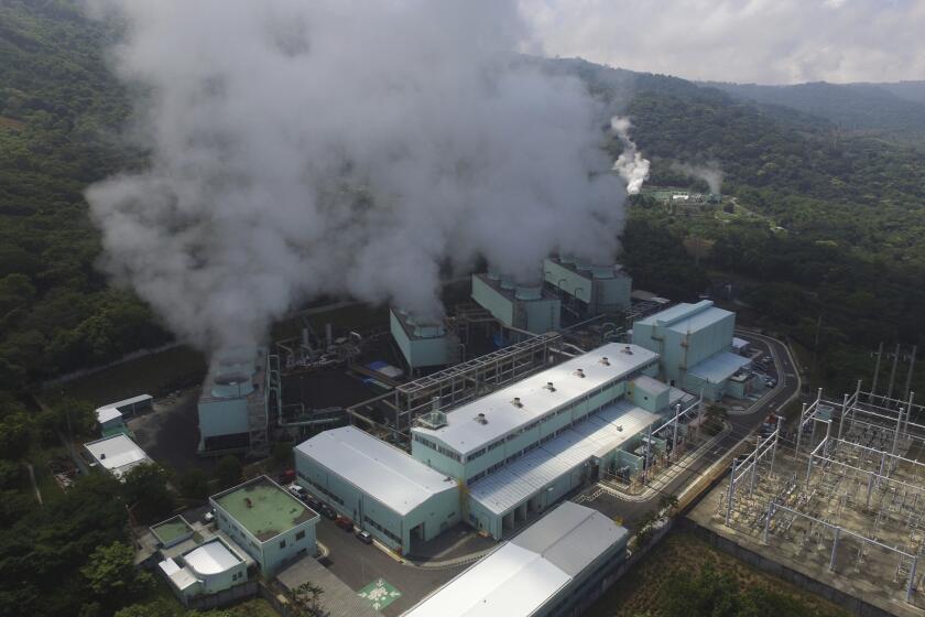 The La Geo Geothermal Power Plant operates in Berlin municipality, Usulutan department, El Salvador, Friday, Oct. 15, 2021. The government announced that it has installed 300 processors at this plant to "mine" cryptocurrency, and is using geothermal resources from the country’s volcanos to run the computers that perform the calculations to verify transactions in bitcoin, recently made legal tender. (AP Photo/Salvador Melendez)