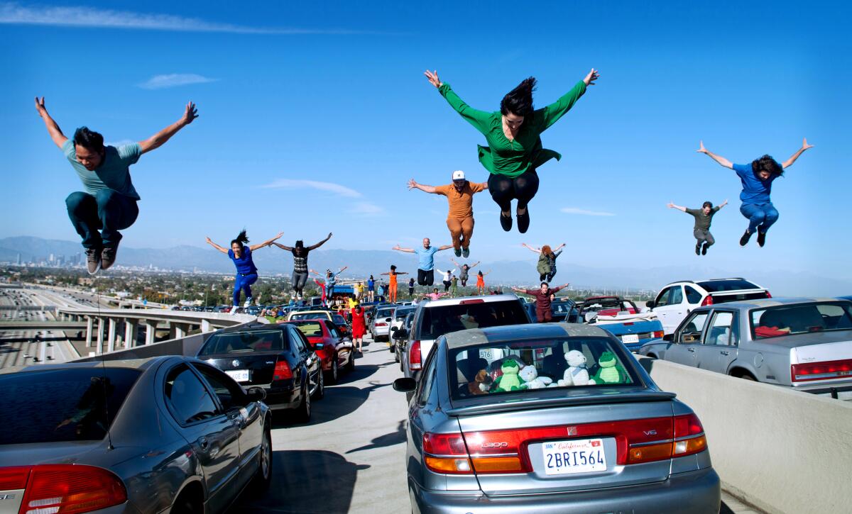 Traffic congestion in Los Angeles gets a high-flying diversion in Damien Chazelle's magical movie musical, "La La Land."