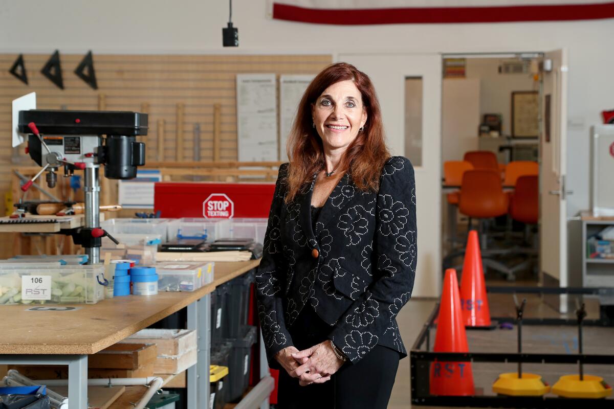 Newport Beach philanthropist Susan Samueli inside an engineering classroom at the Samueli Academy.