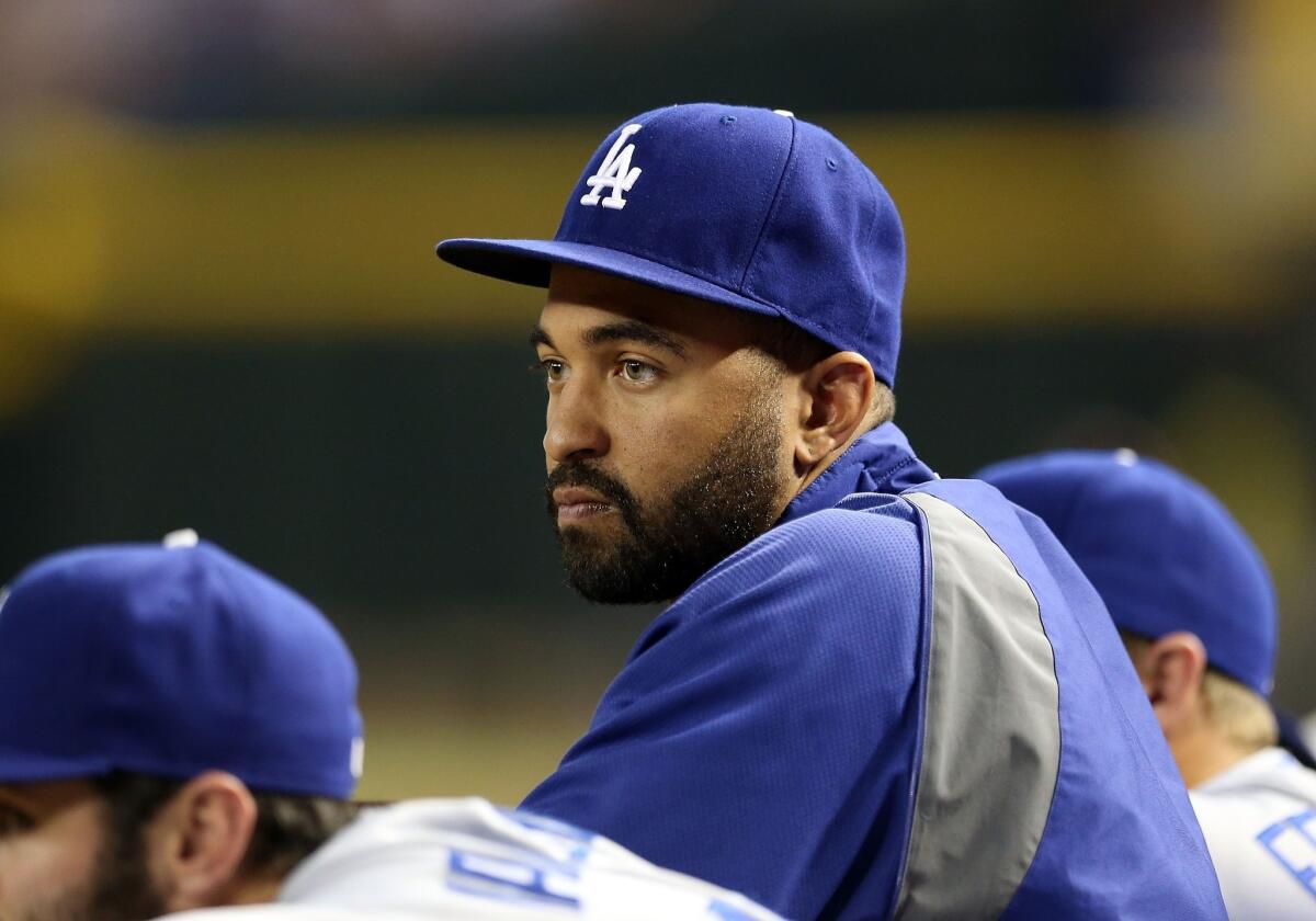 Dodgers center fielder Matt Kemp injured his shoulder during Friday's game against the San Francisco Giants.