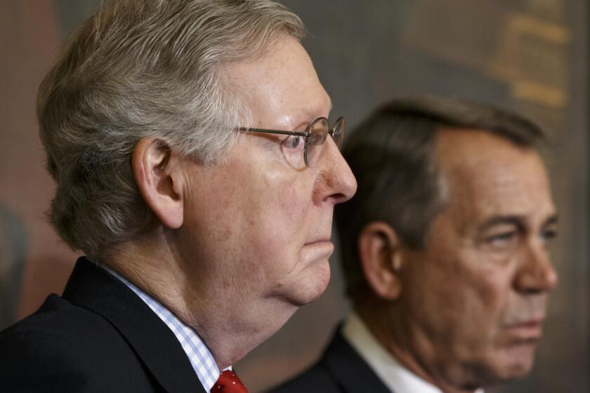 Senate Majority Leader Mitch McConnell, left, and House Speaker John A. Boehner at the Capitol last month.