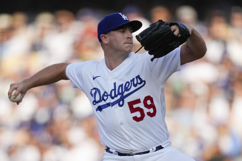 Dodgers relief pitcher Evan Phillips throws against the New York Yankees on June 4, 2023, in Los Angeles.