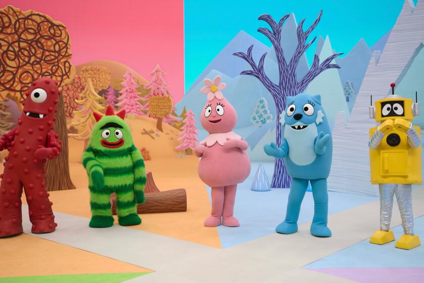 Muno (voiced by Adam Deibert), Brobee (voiced by Amos Watene), Foofa (voiced by Emma Penrose), Toodee (voiced by Erin Pearce) and Plex (voiced by Christian Jacobs) in "Yo Gabba GabbaLand!," premiering August 9, 2024 on Apple TV+.