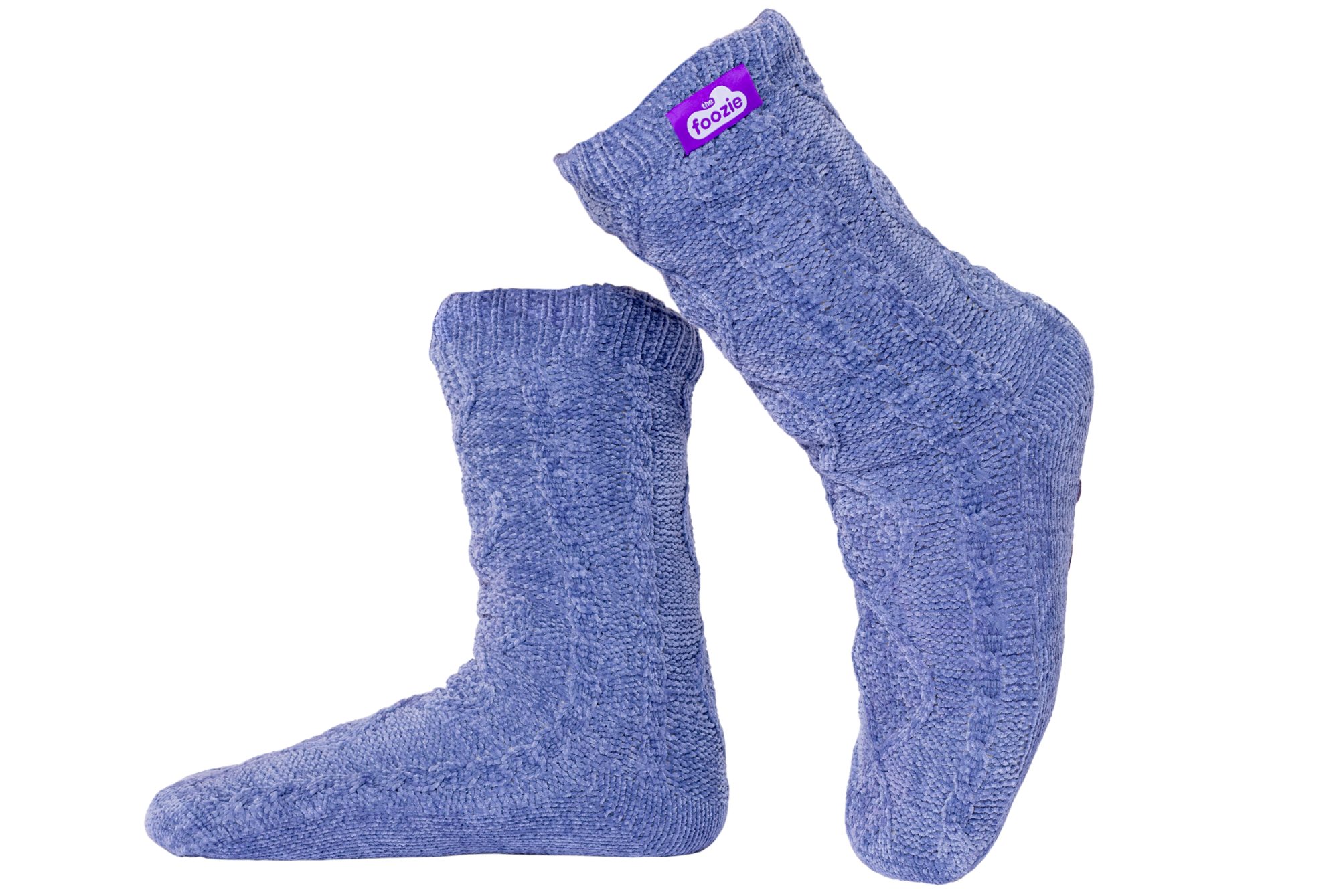 A blue pair of Foozie Move slipper socks