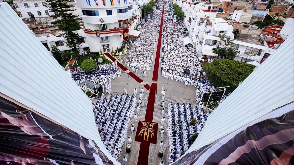 Parishioners take part in the annual Holy Convocation of La Luz del Mundo on Aug. 14, 2018, in Guadalajara, where the church's headquarters are located.