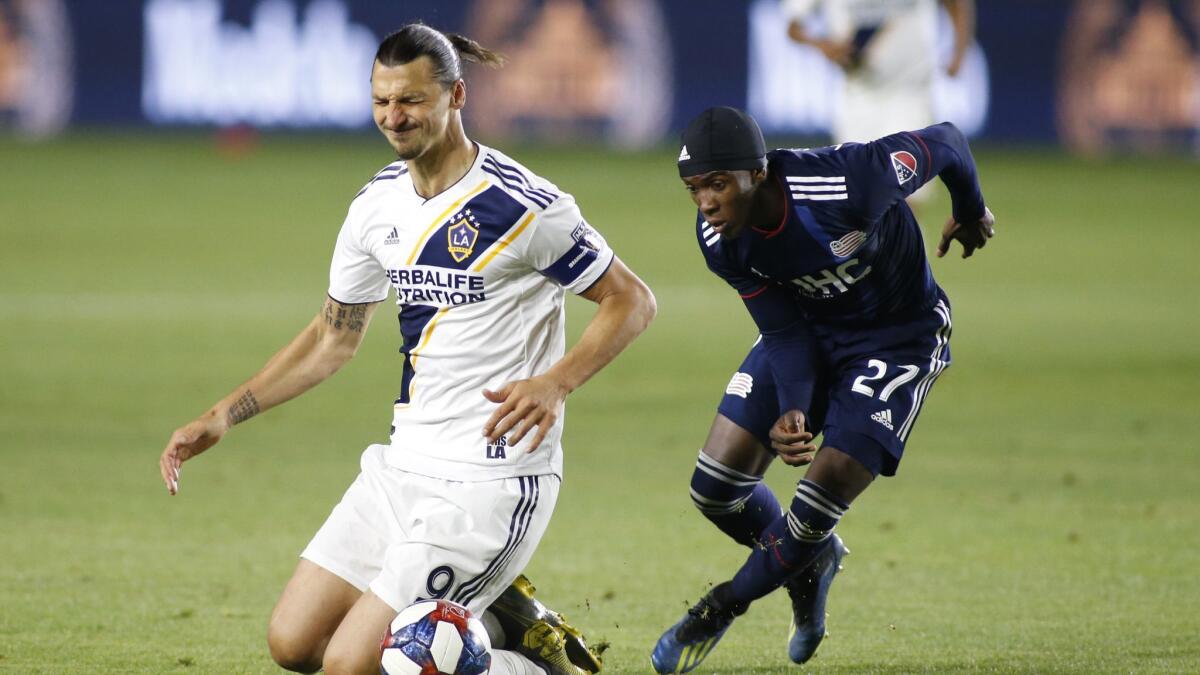 The Galaxy's Zlatan Ibrahimovic, shown at left during a June 2 game against New England, had a tough night Friday as he was held without a shot in his team's 3-1 home loss to San Jose.