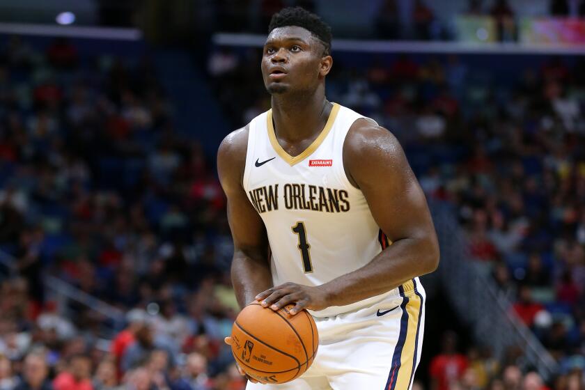 NEW ORLEANS, LOUISIANA - OCTOBER 11: Zion Williamson #1 of the New Orleans Pelicans shoots during a preseason game against the Utah Jazz at the Smoothie King Center on October 11, 2019 in New Orleans, Louisiana. NOTE TO USER: User expressly acknowledges and agrees that, by downloading and or using this Photograph, user is consenting to the terms and conditions of the Getty Images License Agreement. (Photo by Jonathan Bachman/Getty Images)