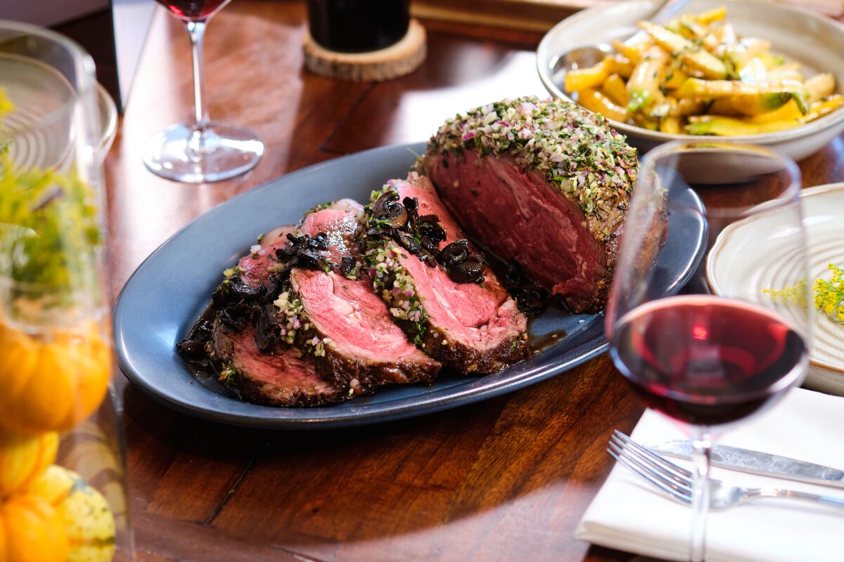 Herb-crusted prime rib at Ranch 45 in Solana Beach.