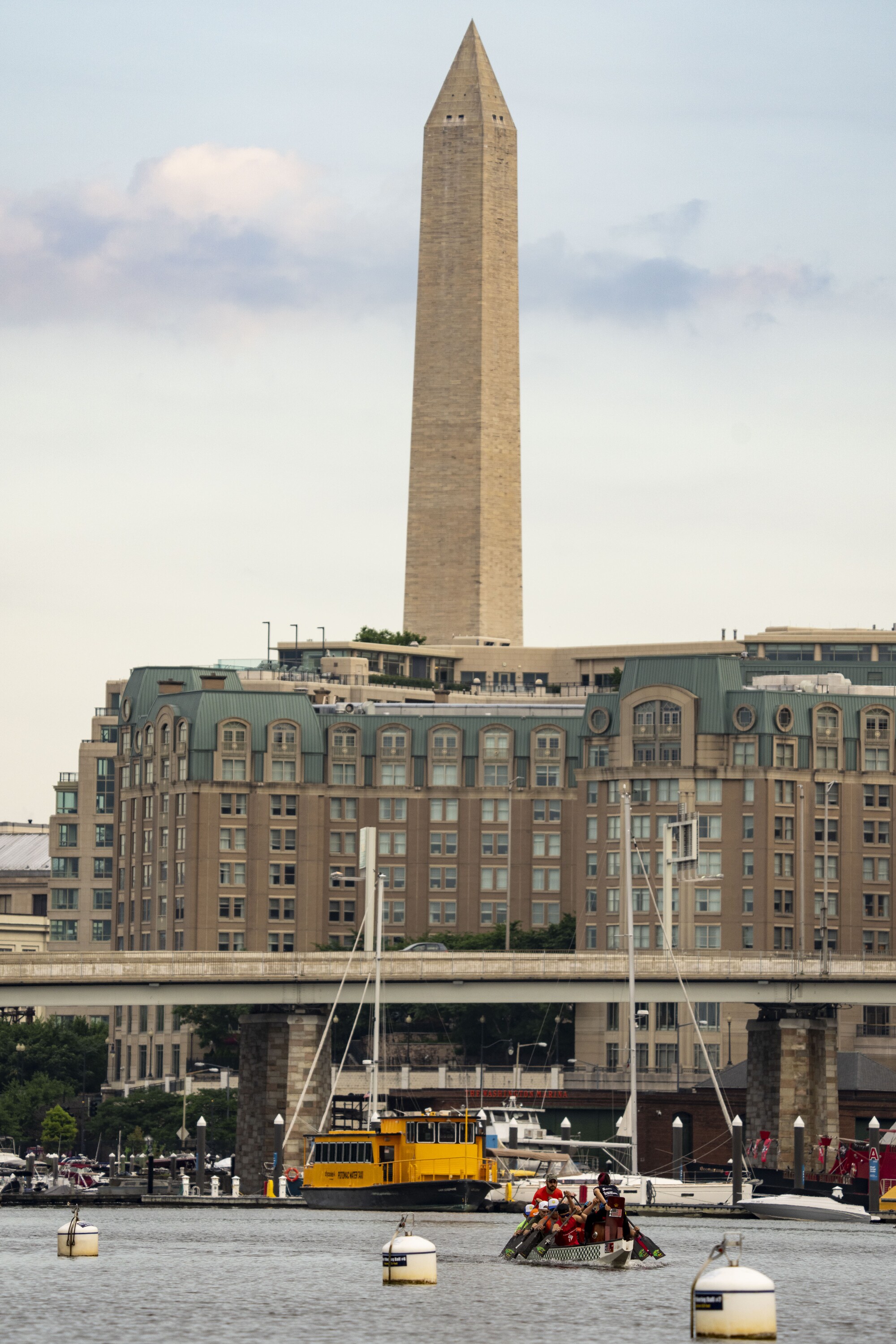 The DC Dragon Boat Club practices in the Washington Channel.