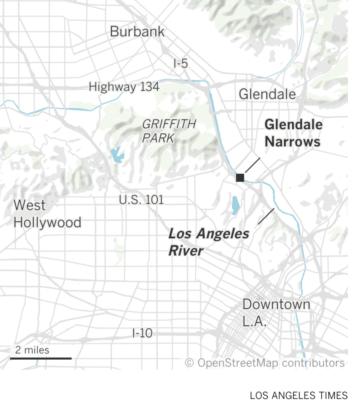 Locator map of the Glendale Narrows on the L.A. River.