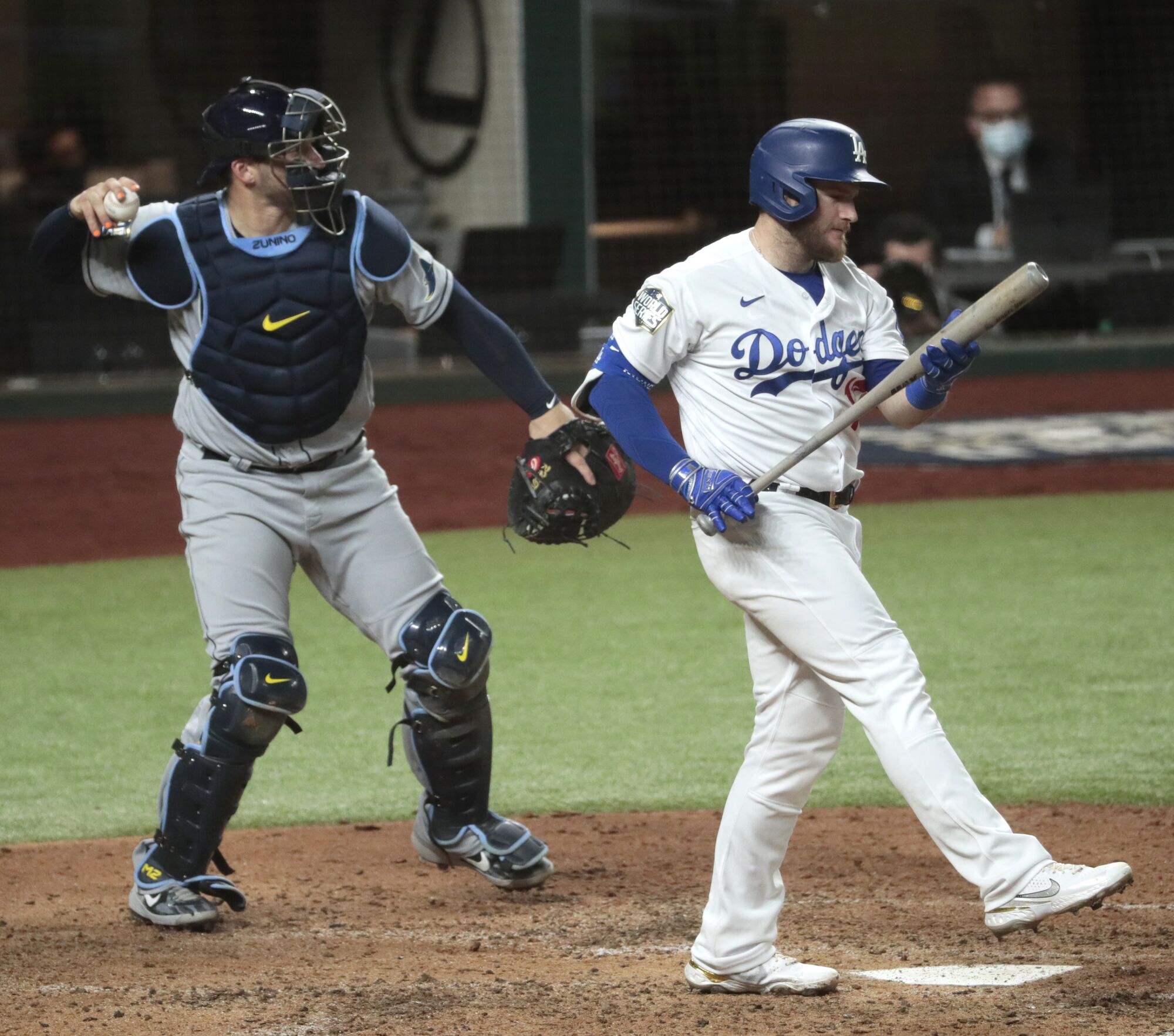 Dodgers first baseman Max Muncy strikes out in the fourth inning.