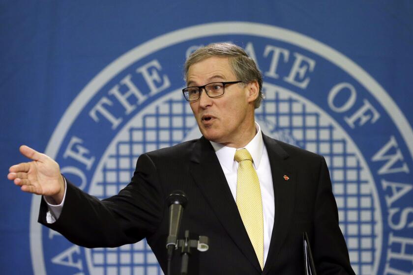 Washington Gov. Jay Inslee speaks during an appearance in Olympia.