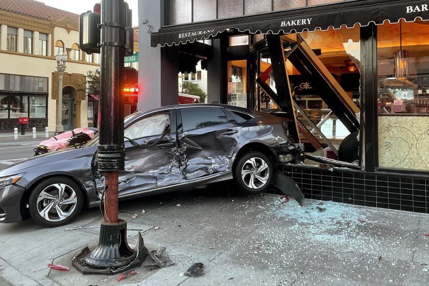 A car smashed through a Cheesecake Factory window in Old Town Pasadena