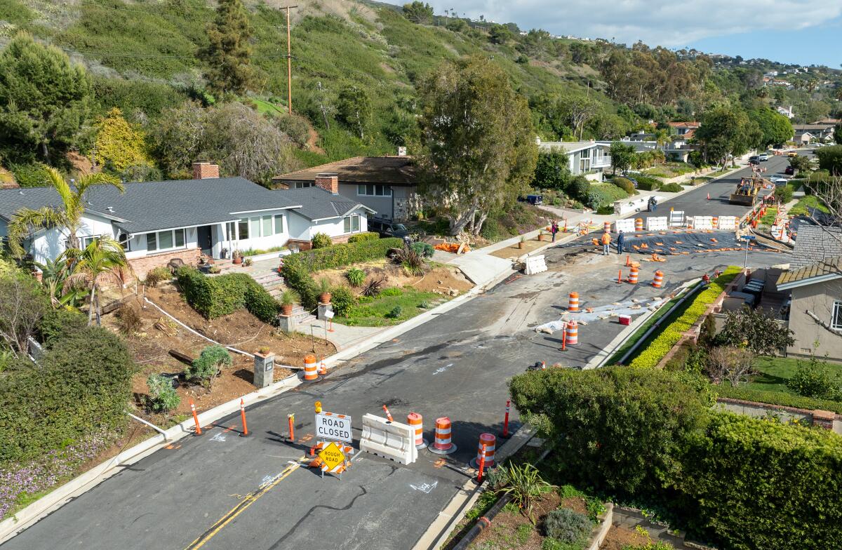A street in Rancho Palos Verdes closed by storm damage