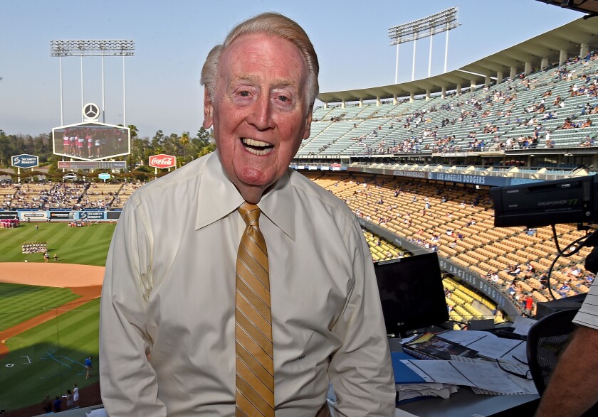 Vin Scully won #39 t call Dodgers playoff games Los Angeles Times