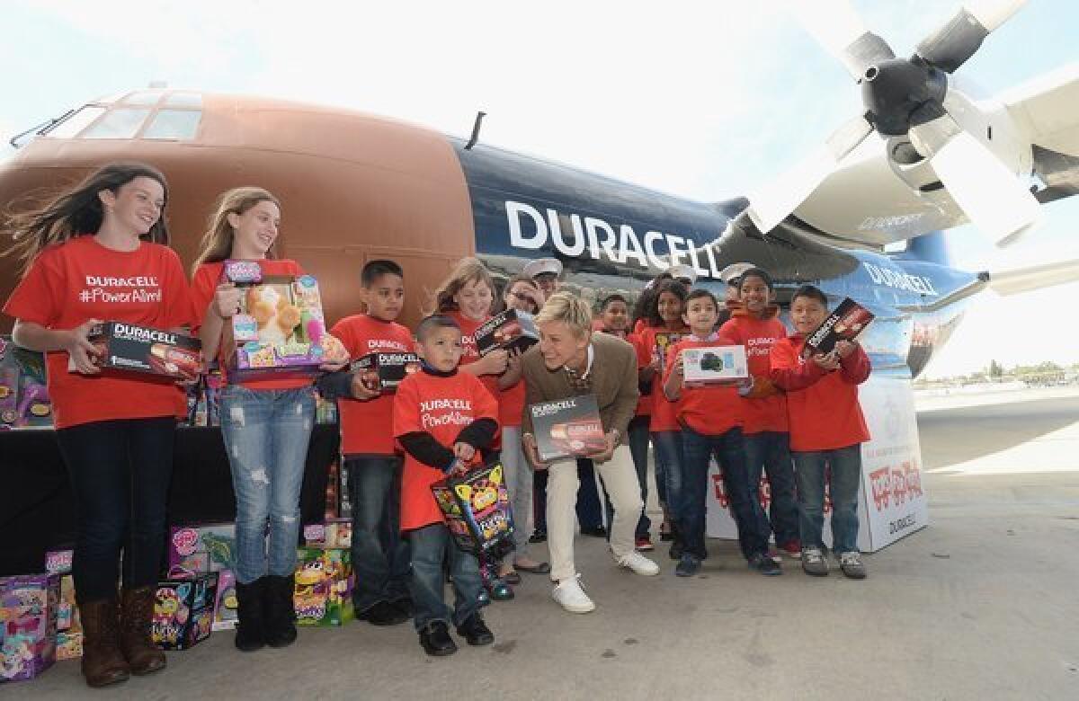 Ellen DeGeneres launches the Duracell Power a Smile Program at Van Nuys Airport on Friday.