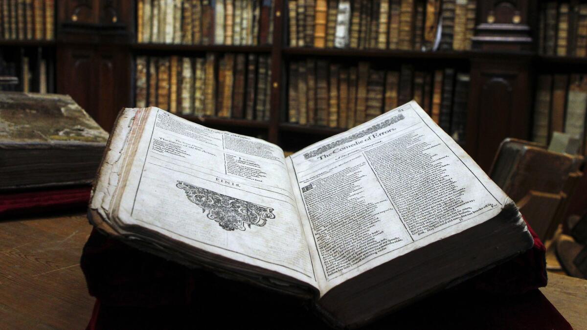 A Shakespeare First Folio in the Saint-Omer library in France, where it has just been discovered.
