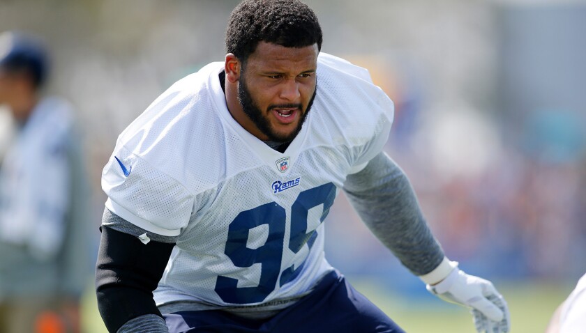 Aaron Donald during the Rams first day of training camp last season.