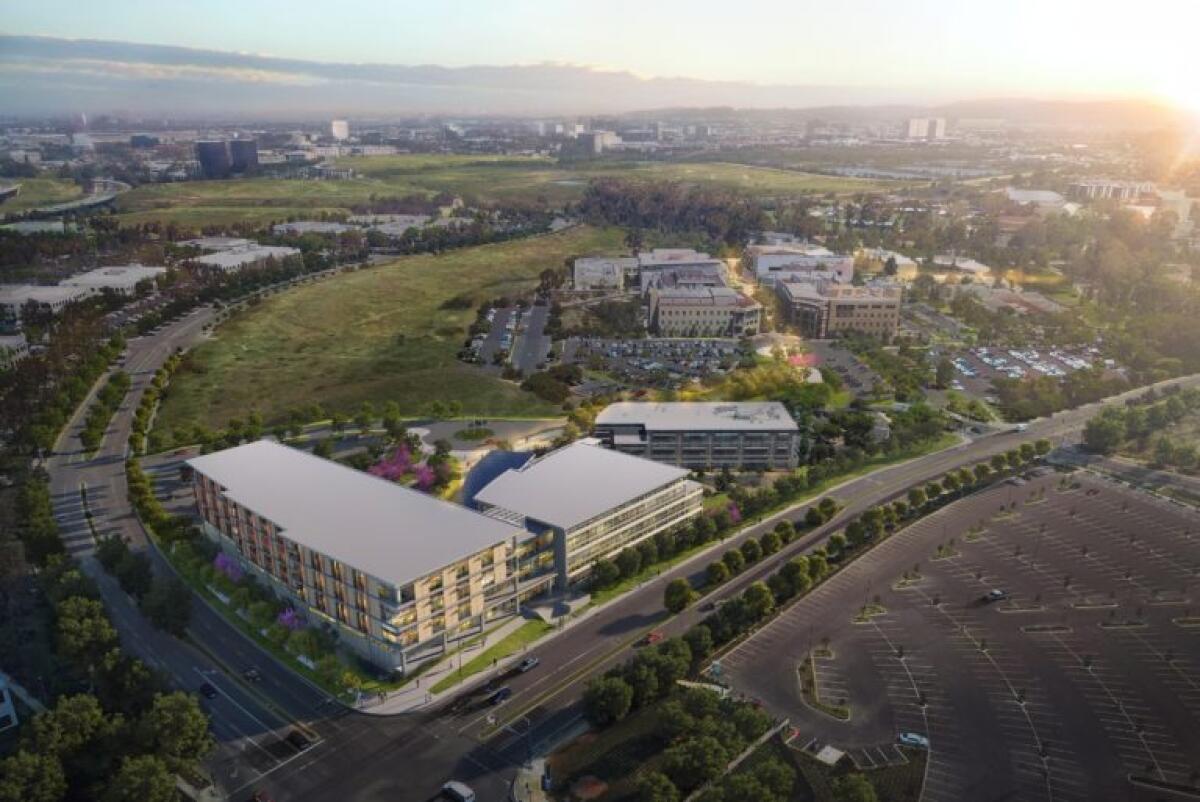 UC Irvine's planned 9-acre health sciences complex at the corner of Bison and California avenues.