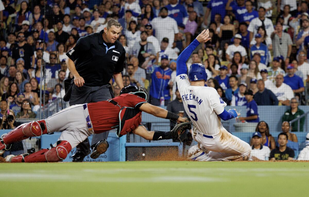 Freddie Freeman is tagged out at home.