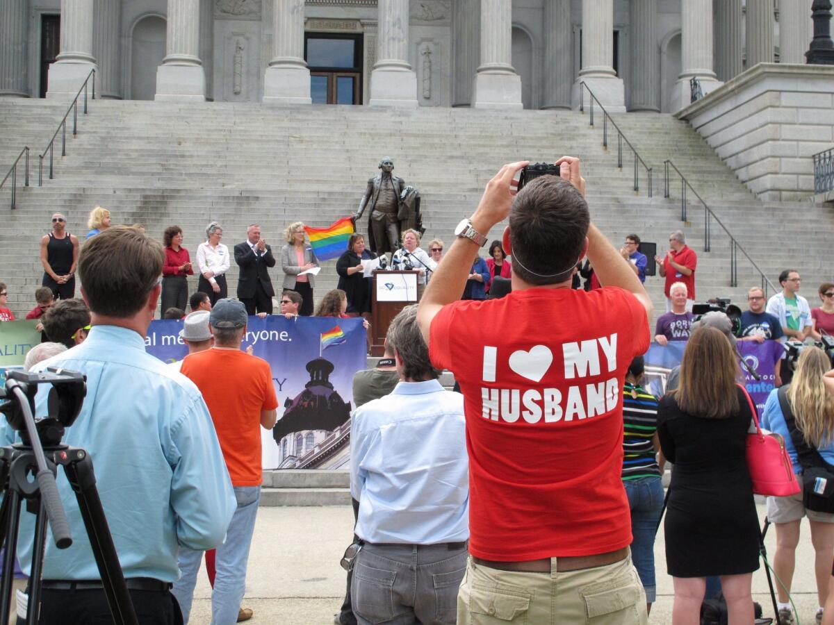 Supporters of gay marriage rally at the South Carolina Capitol in October.