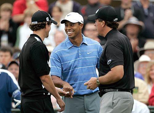The big three on the first tee at the U.S. Open in San Diego are, from left, Adam Scott, Tiger Woods and Phil Mickelson.