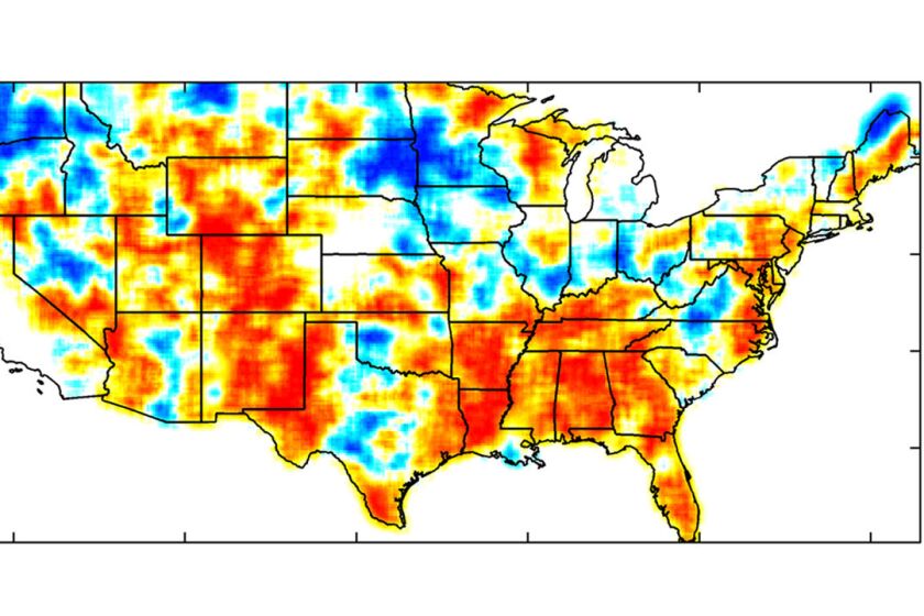 This map shows the increase in cases of extreme heat waves coinciding with drought conditions in 1990-2010 compared to a baseline period of 1960-1980.