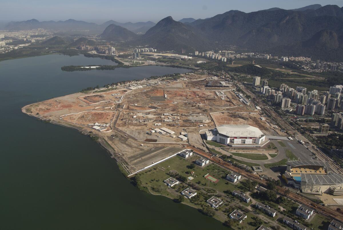 An aerial view shows Olympic Park, which will host competitions during the 2016 Summer Games in Rio de Janeiro.