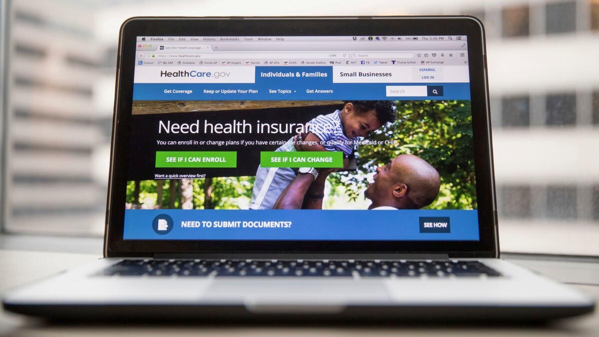 The HealthCare.gov website, where individuals can buy health insurance, on March 24.