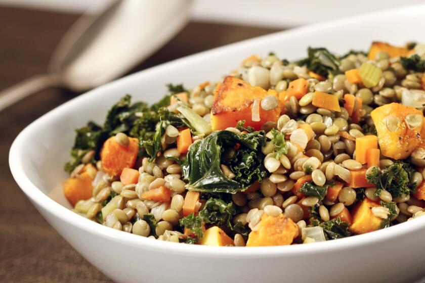 Lentils with kale and butternut squash.