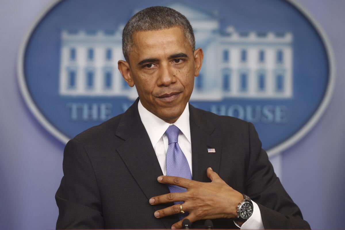 President Obama speaks about his signature healthcare law on Thursday.