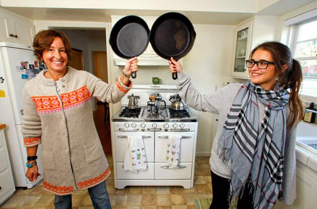 "My kids are still mad at me for not having a microwave," says Tracht, who has been cooking professionally since she was 19. A few minutes later, Ida walks in and says she doesn't cook much but can use the O'Keefe & Merritt. "I learned how to do the oven because we don't have a microwave," she says, with a glance at her mother.