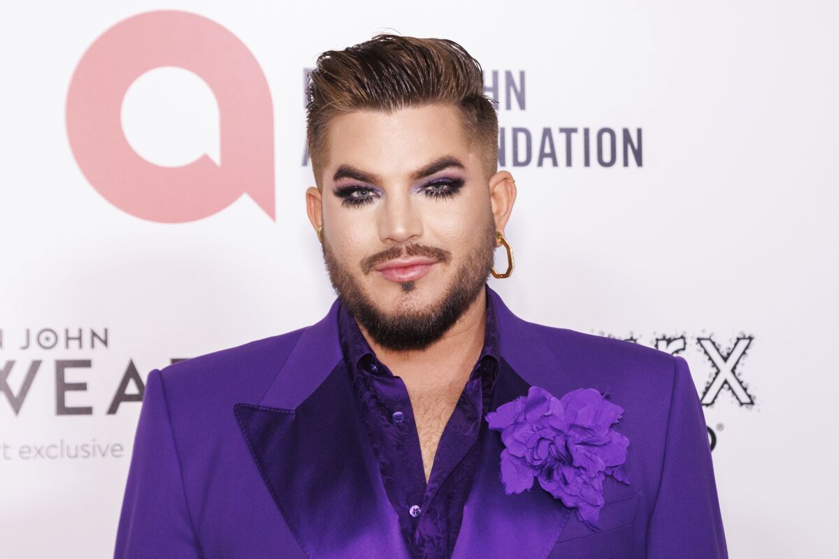 Adam Lambert arrives at the Elton John AIDS Foundation Academy Awards Viewing Party.
