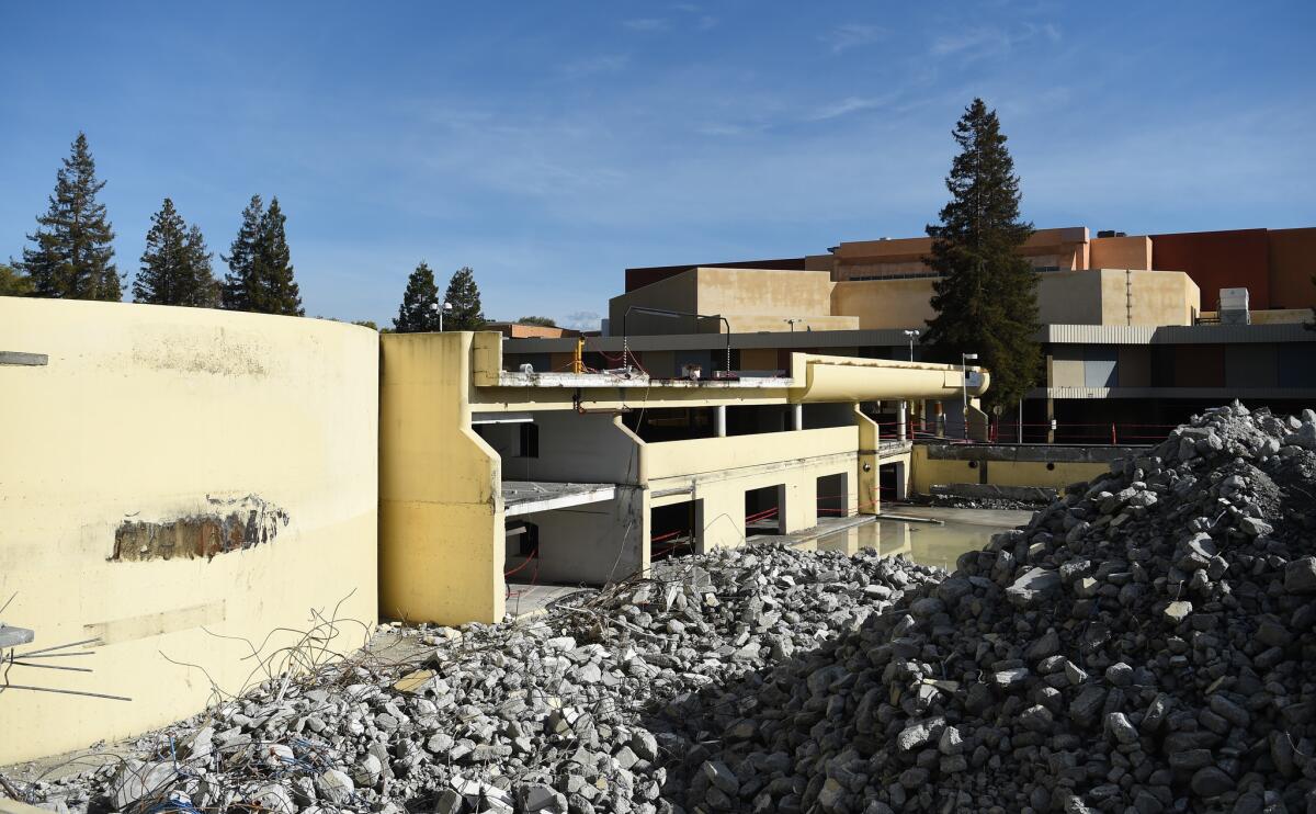 A partially demolished portion of the Vallco mall.