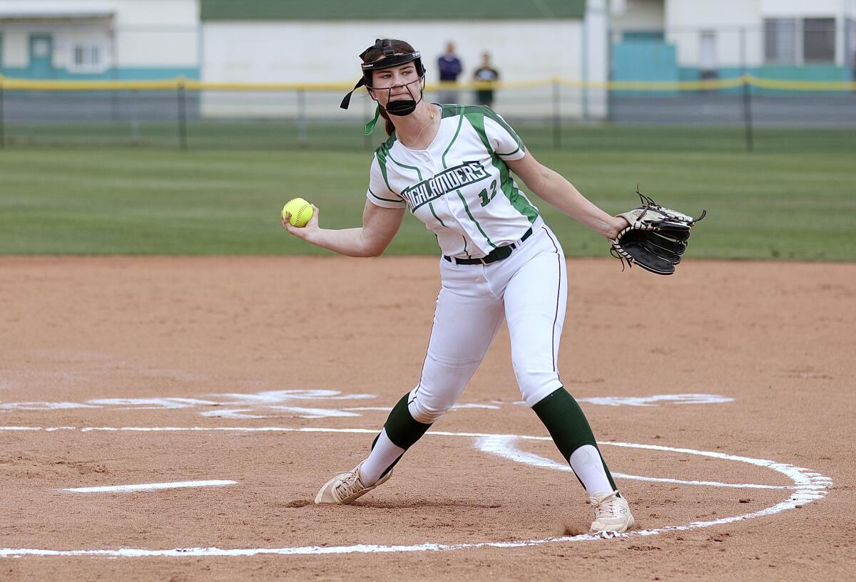 Granada Hills senior Addison Moorman tossed a one-hitter with nine strikeouts in five innings in a 19-0 shutout of Venice.