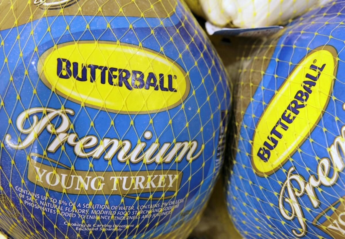 Butterball frozen turkeys on display at grocery store in Bainbridge Township, Ohio.