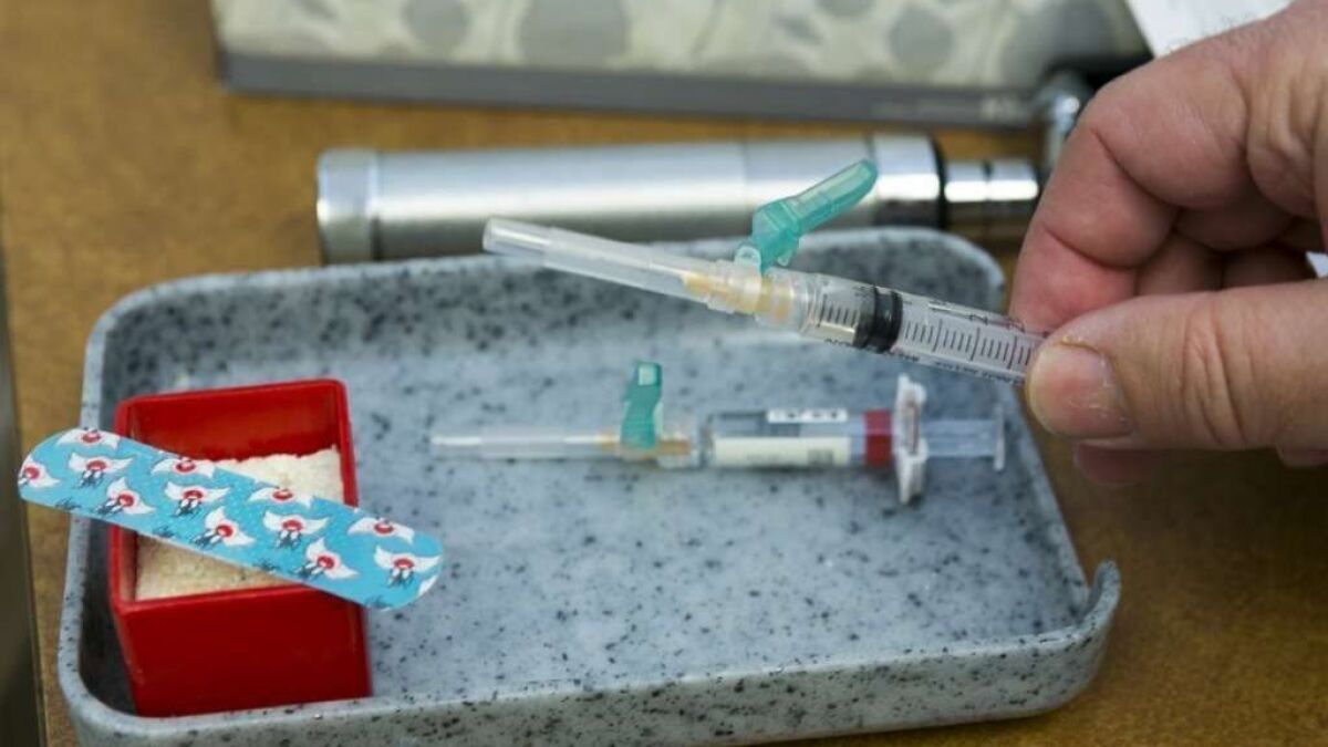 A single dose of the MMR vaccine is ready at a pediatrician's office in Northridge.