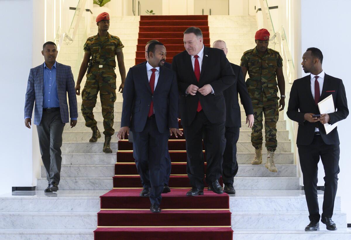 U.S. Secretary of State Michael R. Pompeo with Ethiopia's Prime Minister Abiy Ahmed in Addis Ababa in February.