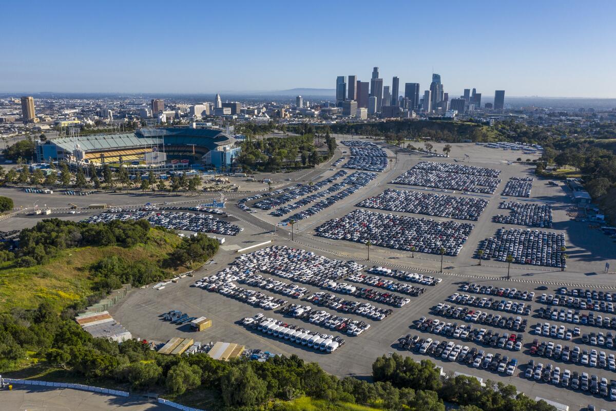 Unused rental cars at Dodger Stadium