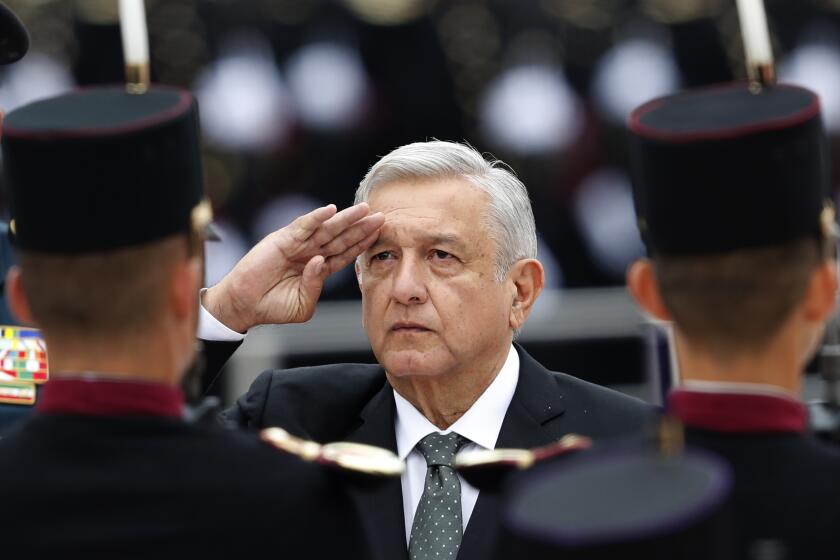 Mexican President Andres Manuel Lopez Obrador participates in a ceremony commemorating the "Ninos Heroes," a group of cadets who died defending the military academy from U.S. invading forces in the 1847 Battle of Chapultepec during the Mexican-American War, in Mexico City, Friday, Sept.13, 2019.