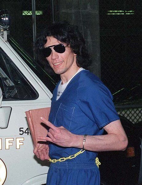 Richard Ramirez reacts after hearing the verdict in his trial on Sept. 20, 1989.