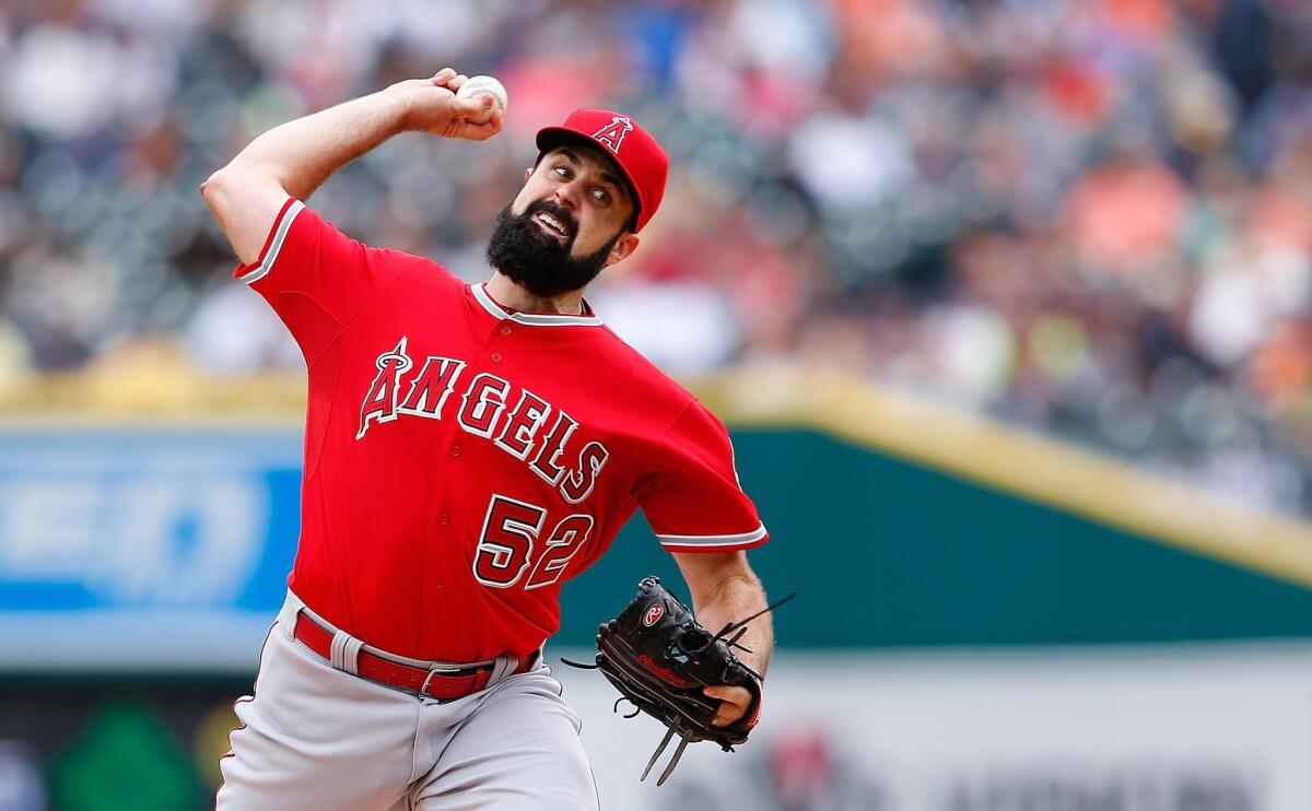 Angels right-hander Matt Shoemaker pitches against the Detriot Tigers on Aug. 27.