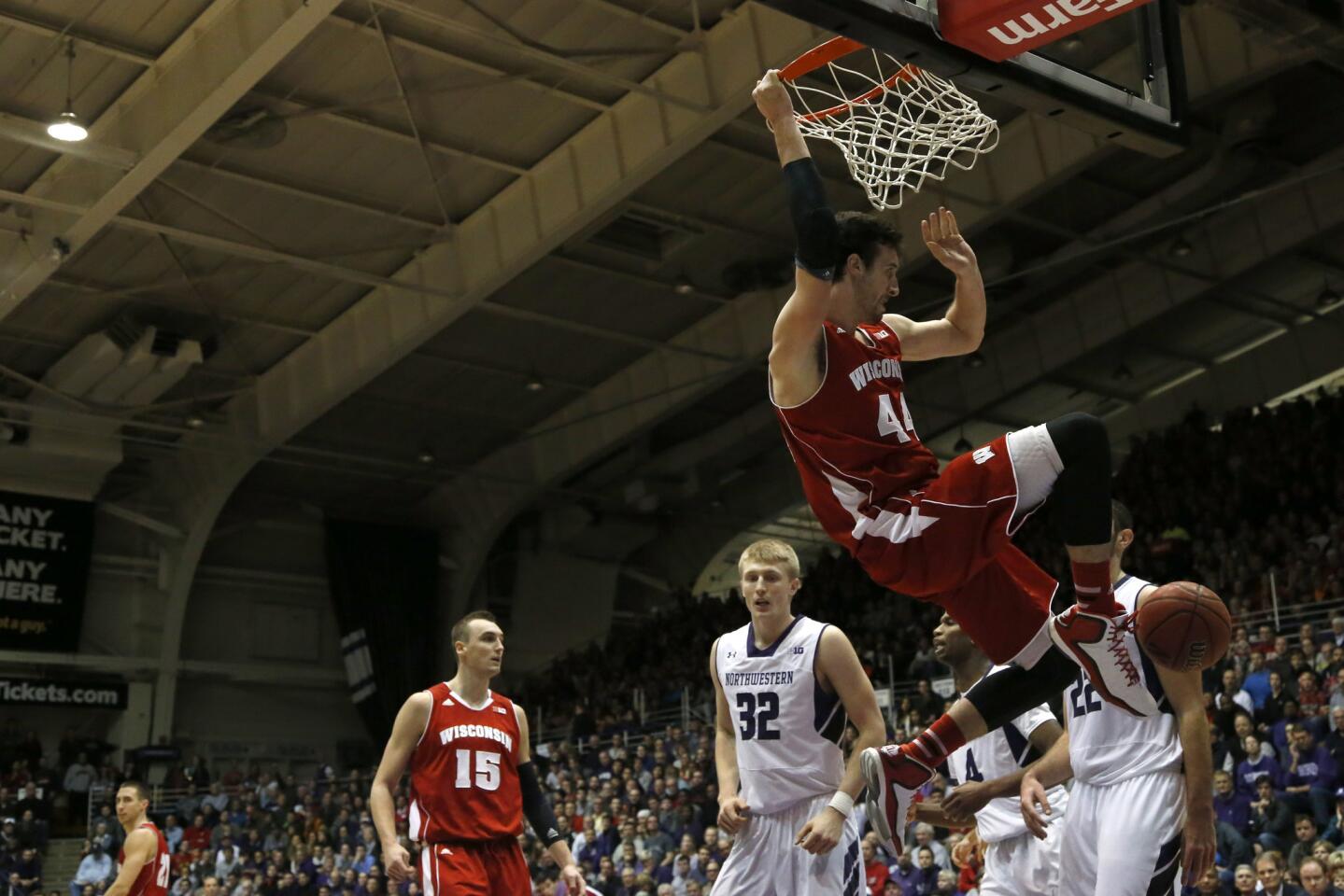 Wisconsin forward Frank Kaminsky with a dunk in the second half.