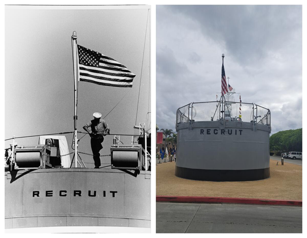 The USS Recruit then and now: At left, in 1969; at right, on June 7 as it opened to the public.